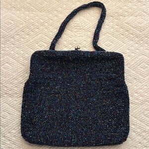 Elegant Beaded Handbag by Josef vintage blue purple iridescent
